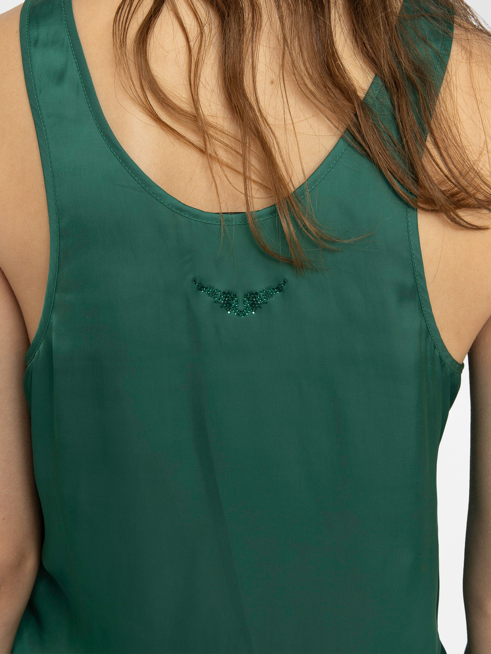 Top Tarys Satin - Top a canotta in raso con ali di strass sulla schiena.